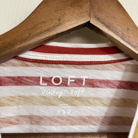 LOFT Womens Rust Red Mustard Striped Short Sleeve Vintage Soft T-Shirt XS Petite - Picture 2 of 5